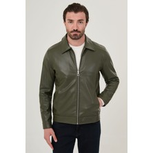 MCR Düz Slim Fit Gömlek Yaka Fermuarlı Suni Deri Erkek Mont
