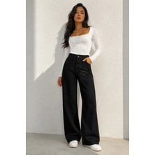 Shevega Kadın Siyah Yüksek Bel Bol Paça Denim/kot Pantolon Jeans