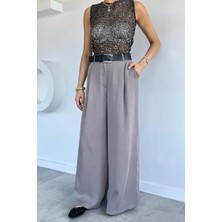 Gülseli Kadın Yüksek Bel Kemer Aksesuarlı Tencel Kumaş Pantolon P-00022329