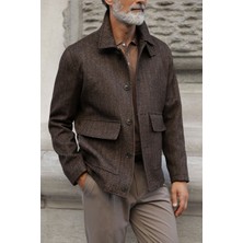 MCR Dokulu Slim Fit Gömlek Yaka Torba Cep Yün Erkek Mont