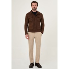 MCR Düz Slim Fit Gömlek Yaka Çıtçıtlı Süet Erkek Mont