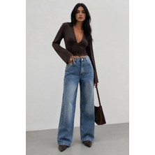 Shevega Mamaliga Yüksek Bel Geniş Paça Tint Yıkama Bol Kesim Baggy Jeans Salaş Kot Pantolon