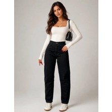 Shevega Kadın Yüksek Bel Mom Siyah Denim Jeans