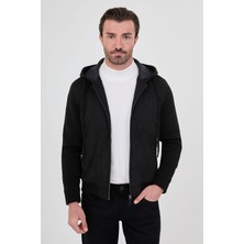 MCR Slim Fit Süet Gövdeli Triko Kollu Kapşonlu Fermuarlı Erkek Mont