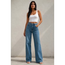 Shevega Kadın Tintli Yüksek Bel Bol Paça Denim/kot Pantolon Jeans
