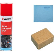 Würth 3'lü Set Hızlı Motor Temizleme Spreyi 500 ml Mikrofiber Güderi Bez ve Oto Yıkama Süngeri