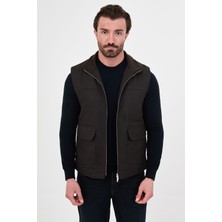 MCR Düz Slim Fit Dik Yaka Çift Fermuarlı Yün Karışımlı Erkek Yelek