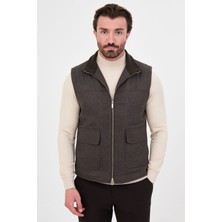 MCR Düz Slim Fit Dik Yaka Çift Fermuarlı Yün Karışımlı Erkek Yelek