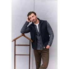 MCR Düz Slim Fit Dik Yaka Çift Fermuarlı Yün Karışımlı Erkek Yelek