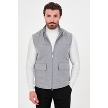 MCR Düz Slim Fit Dik Yaka Çift Fermuarlı Yün Karışımlı Erkek Yelek