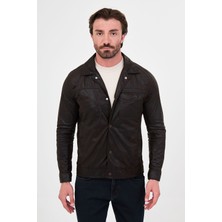 MCR Dokulu Slim Fit Gömlek Yaka Çıtçıtlı Suni Deri Erkek Mont