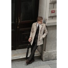 MCR Düz Slim Fit Gömlek Yaka Düğmeli Erkek Trençkot