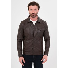 MCR Dokulu Slim Fit Gömlek Yaka Çıtçıtlı Suni Deri Erkek Mont