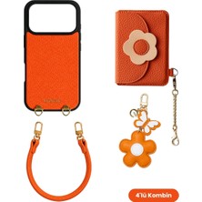 COGURE Hera iPhone 18 Pro / 17 Pro Uyumlu Çiçek Magsafe Cüzdan, Charm, Bileklik, Kılıf 4\'lü Turuncu Set