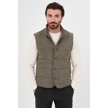 MCR Dokulu Slim Fit Dik Yaka Düğmeli Yün Karışımlı Erkek Yelek