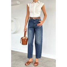 Gülseli Kadın Yüksek Bel Kemer Aksesuarlı Jean Kot Pantolon P-00022320