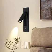 Hak Dekor 3W LED Yatak Başı Okuma Lambası Gömme Dahili Swıtch Anahtar ile On/off Fonksiyonu 3000K Siyah Aplik