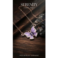 Serenity Açık Kanat Mineli Kelebek Çelik Kolye
