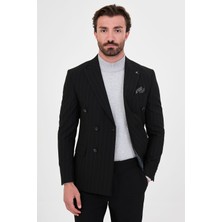 MCR Çizgili Slim Fit Geniş Yaka Kruvaze Italyan Stil Duble Paça Pantolon Erkek Takım Elbise