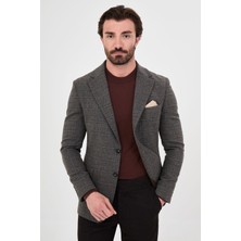 MCR Ekoseli Slim Fit Mono Yaka Premium Yün Karışımlı Erkek Ceket