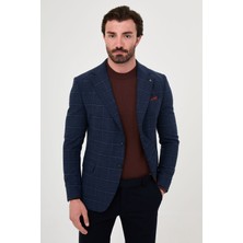 MCR Ekoseli Slim Fit Mono Yaka Premium Yün Karışımlı Erkek Ceket