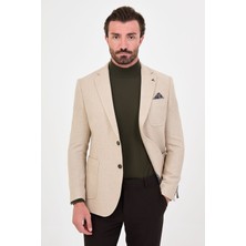MCR Dokulu Slim Fit Mono Yaka Torba Cep Premium Yün Karışımlı Erkek Ceket