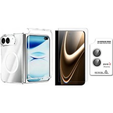 Vendas iPhone Duo Kılıf Zore M-safe Şarj Özellikli Şeffaf Kamera Çerçeveli Porto Kapak + Safir Kamera Lens + 9H Nano Ekran Koruyucu