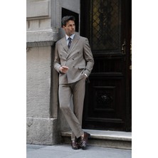 MCR Çizgili Slim Fit Geniş Yaka Kruvaze Italyan Stil Duble Paça Pantolon Erkek Takım Elbise