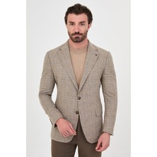 MCR Ekoseli Slim Fit Mono Yaka Premium Yün Karışımlı Erkek Ceket