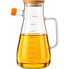 Welcomein 900 ml Cam Yağdanlık Bambu Kapaklı Ölçü Çizgili Yağlık Şık Mutfak Yağ Şişesi