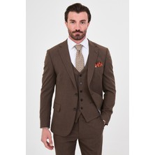 MCR Düz Slim Fit Mono Yaka Yelekli Yün Karışımlı Erkek Takım Elbise