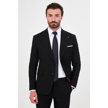 MCR Düz Slim Fit Geniş Yaka Yeleksiz Yün Karışımlı Mendilli Erkek Takım Elbise
