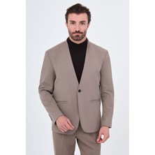 MCR Düz Oversize Yakasız Pileli Pantolonlu Erkek Takım Elbise