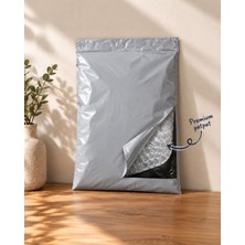 Packtopya Balonlu Bantlı Kargo Poşeti - 50 Adet - 17 x 23 +5 cm - Dışı Gri Içi Patpatlı Kargo Poşeti