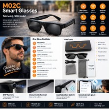 Smart Glasses M02C Akıllı Gözlük 8mp Kamera Aı Çeviri Bluetooth Görüşme Müzik Sesli Asistan Siyah Lens