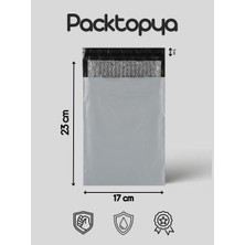Packtopya Balonlu Bantlı Kargo Poşeti - 25 Adet - 17 x 23 +5 cm - Dışı Gri Içi Patpatlı Kargo Poşeti