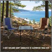 Argeus Uyguna-Yakala Kum/mavi 2 Adet Katlanır Kamp Sandalyesi ve Alüminyum Masa SETI-TAB.310
