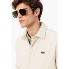 Lacoste Men's Relaxed Fit Button-Down Linen Shirt  Rahat Kesim Kadife Erkek Dış Gömlek Krem