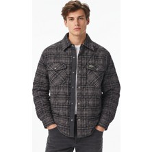 Lacoste Men's Relaxed Fit Button-Down Linen Shirt  Rahat Kesim Çıt Çıt Düğmeli Kareli Erkek Dış Gömlek Siyah