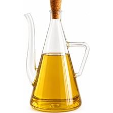 Welcomein 1000 ml Cam Yağdanlık Zeytinyağı Şişesi Bambu Görünümlü Mantar Kapaklı Kulplu Yağlık