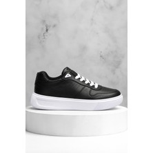 Tonny Black Erkek Siyah Beyaz Rahat Kalıp Deri Detaylı Bağcıklı Sneaker