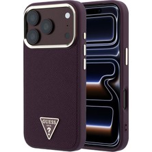 iPhone 18 Pro Uyumlu Kılıf Guess Orjinal Lisanslı M-Safe Şarj Özellikli Grained Triangle Kapak Bordo
