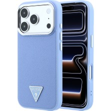 iPhone 18 Pro Max Kılıf Guess Orjinal Lisanslı M-Safe Özellikli Grained Triangle Kapak Açık Mavi