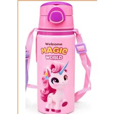 Konak Alışveriş Unicorn Desenli Metal Omuz Askılı Sızdırmaz Sıcak Soğuk Suluk Pipetli 500 ml Matara