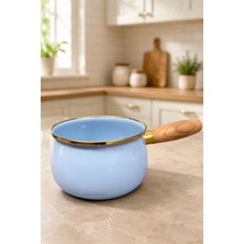 PR Home Mavi Emaye Ahşap Saplı Bombeli Haşlama ve Sos Tavası 14 cm