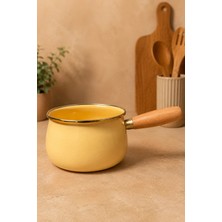 PR Home Sarı Emaye Ahşap Saplı Bombeli Haşlama ve Sos Tavası 14 cm