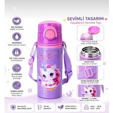 Konakalışveriş Unicorn Desenli Metal Omuz Askılı Sızdırmaz Sıcak Soğuk Suluk Pipetli 500 ml  Matara