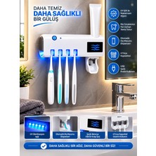 Otomatik Diş Macunu Sıkacağı 4'lü Diş Fırçalık Duvara Monte Banyo Organizer