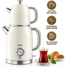 Toyigoo Krem Elektrikli Cam Demlikli Plastik Retro Çay Seti Çaycı Derece Göstergeli 1600W 1.8lt - 1lt St