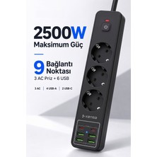 Kensa Akım Korumalı Priz 3'lü 4x Usb-A + 2x Usb-C (2 Metre Kablo)